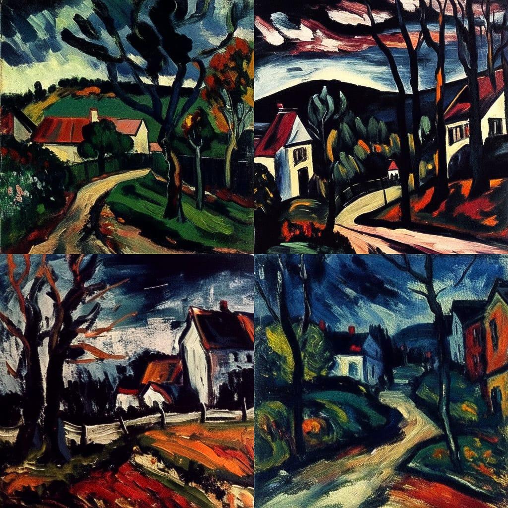 Maurice de Vlaminck style, Midjourney Niji 4, render 1 of 4