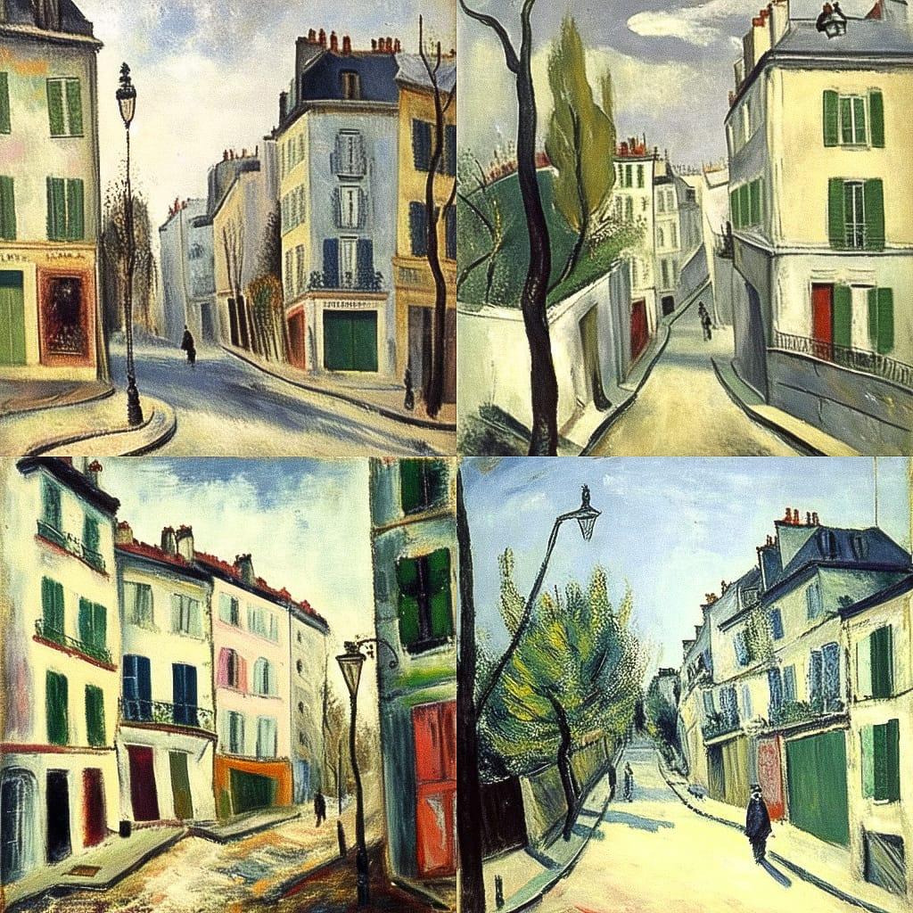 Maurice Utrillo style, Midjourney Niji 4, render 1 of 4