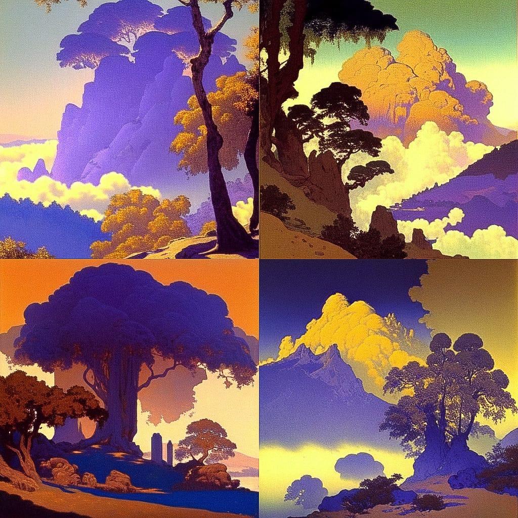 Maxfield Parrish style, Midjourney Niji 4, render 1 of 4