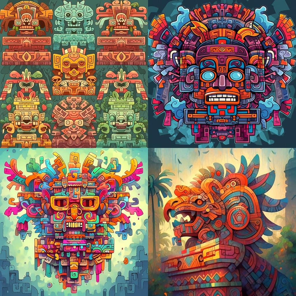 Mayan art style, Midjourney Niji 5, render 1 of 4