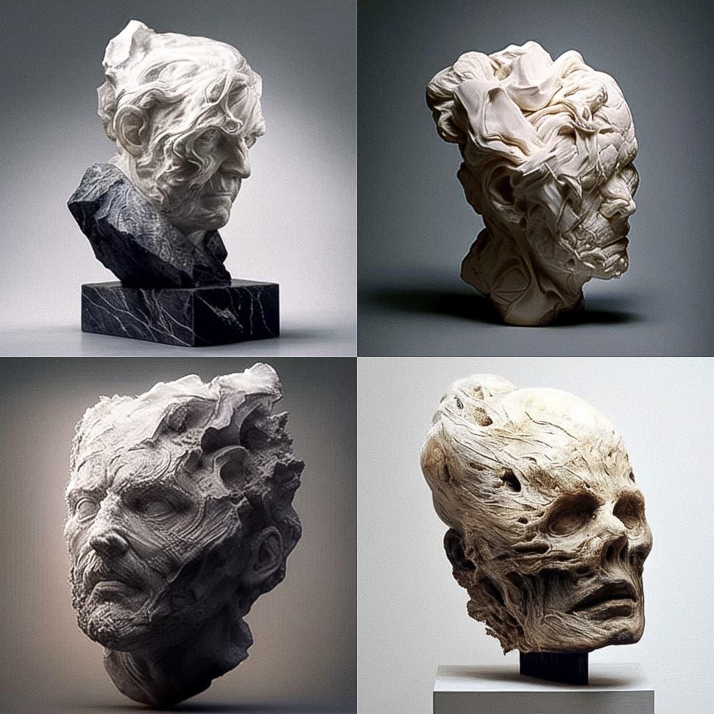 Medardo Rosso style, Midjourney Niji 5, render 1 of 4