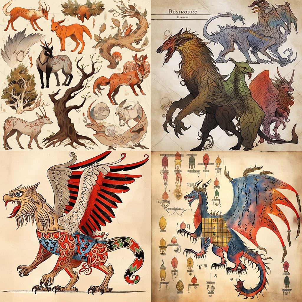 Medieval Bestiary style, Midjourney Niji 5, render 1 of 4