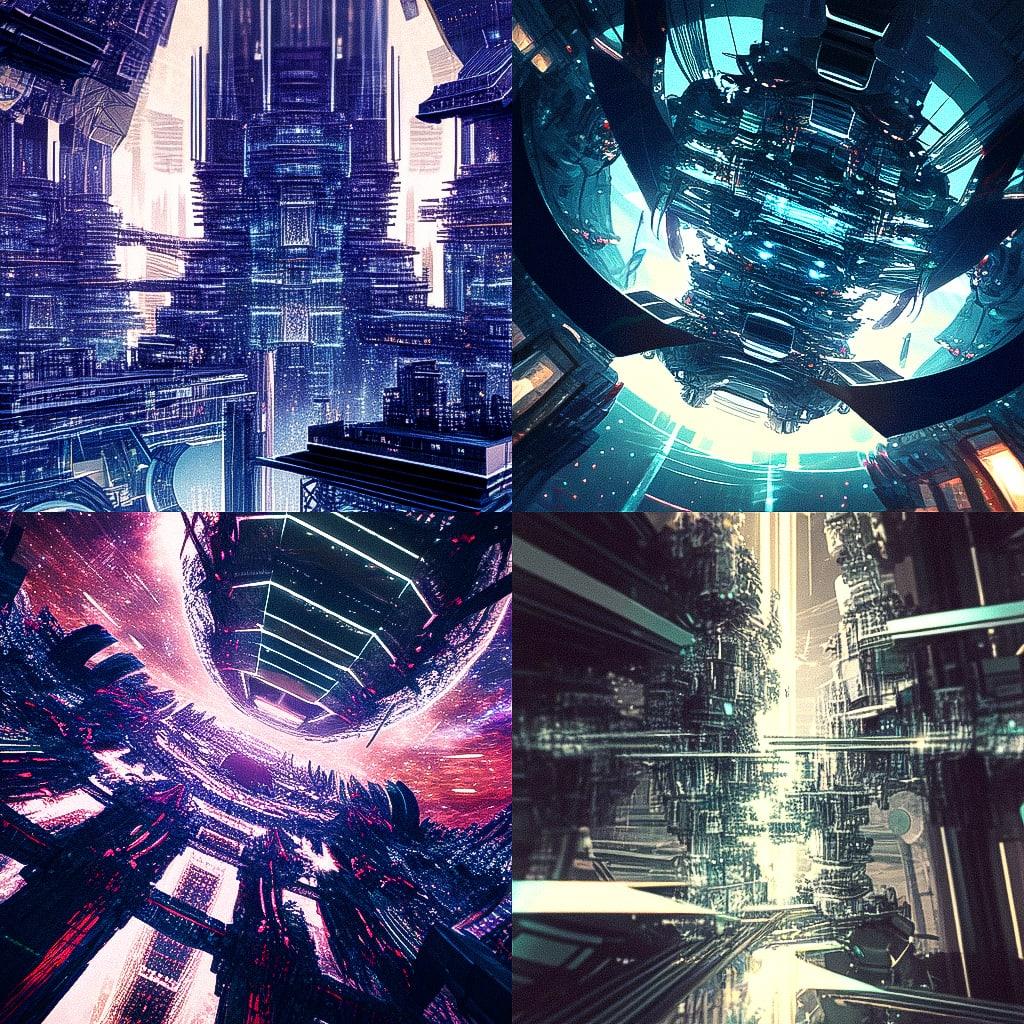 Megastructure style, Midjourney Niji 4, render 1 of 4