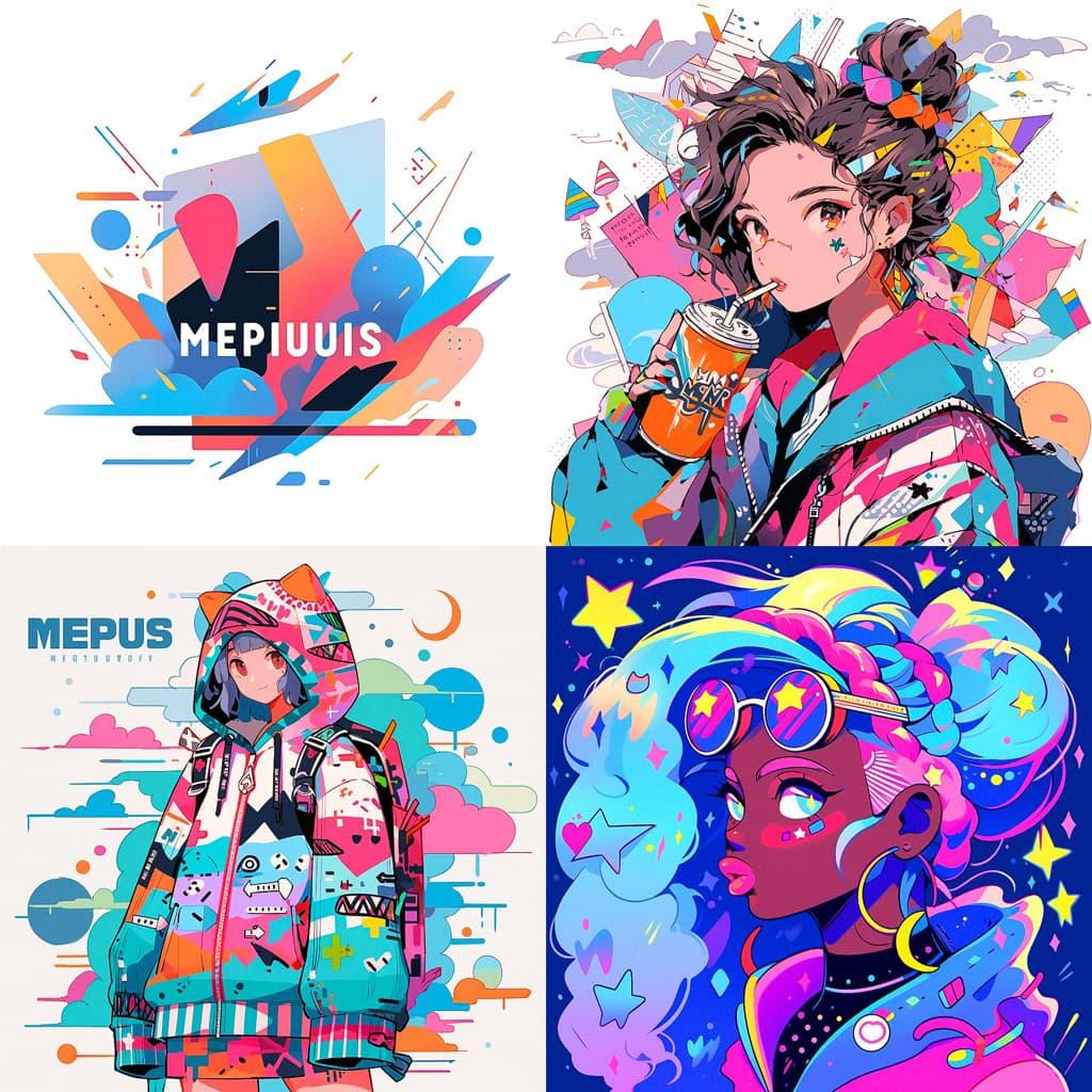 Memphis design style, Midjourney Niji 5, render 1 of 4