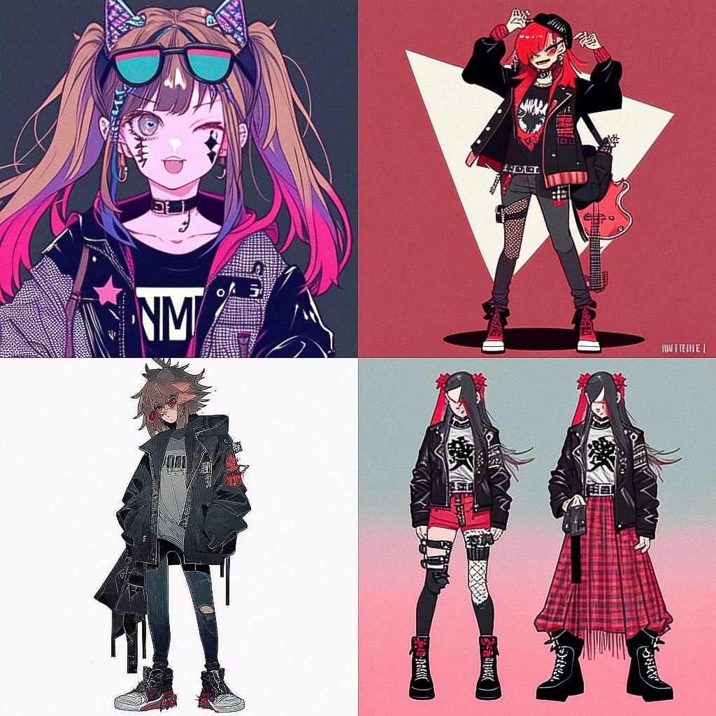 Metalhead fashion style, Midjourney Niji 4, render 1 of 4