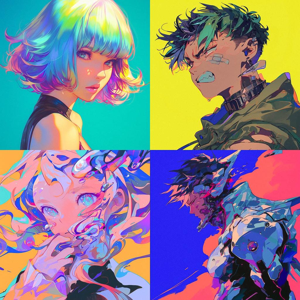 Metallic colors style, Midjourney Niji 6, render 1 of 4