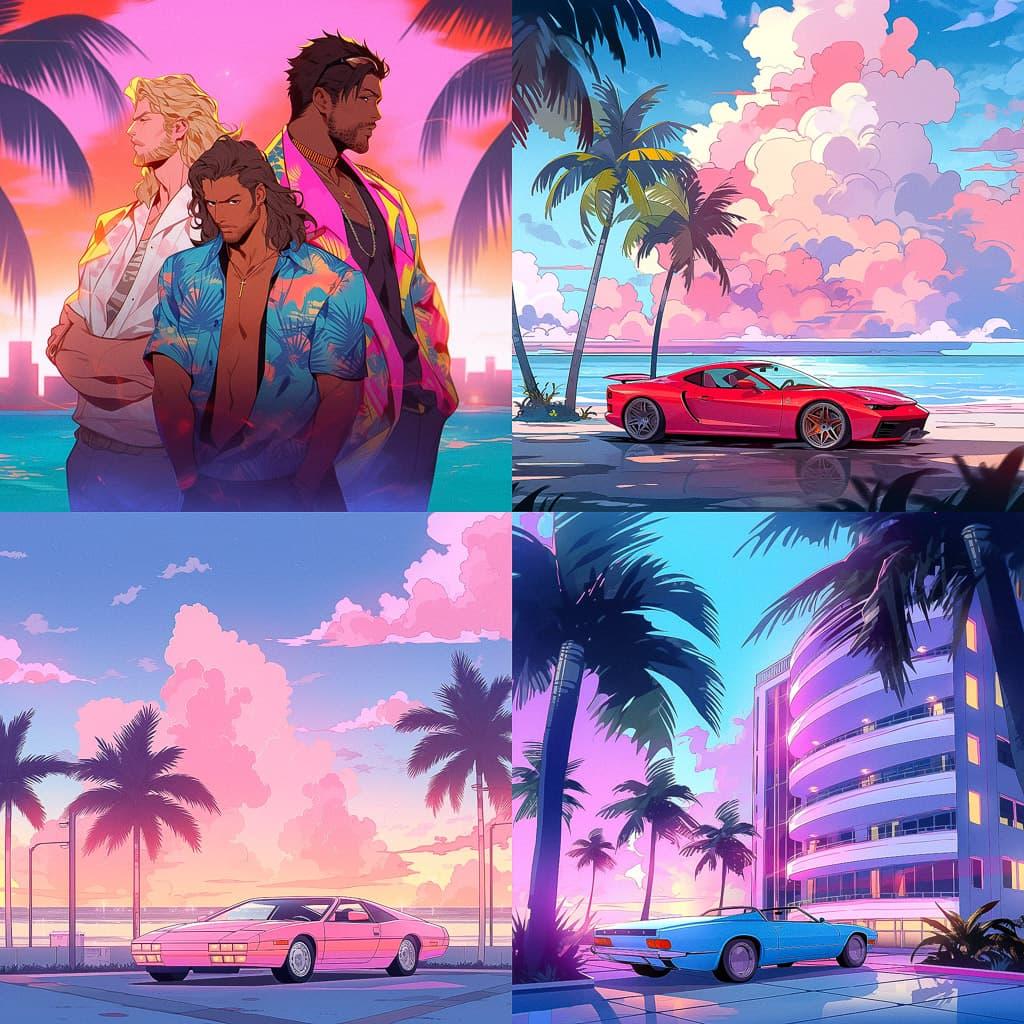 Miami Vice style, Midjourney Niji 5, render 1 of 4
