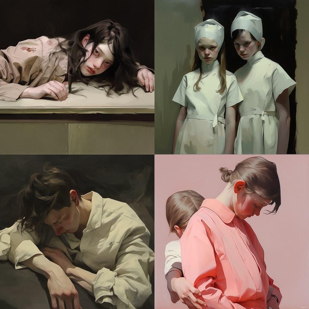 Michael Borremans style, Midjourney Niji 5, render 1 of 4