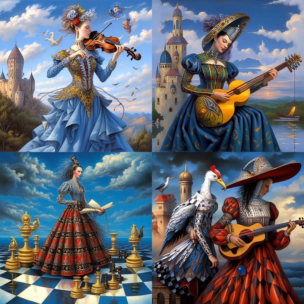 Michael Cheval style, Midjourney Niji 5, render 1 of 4