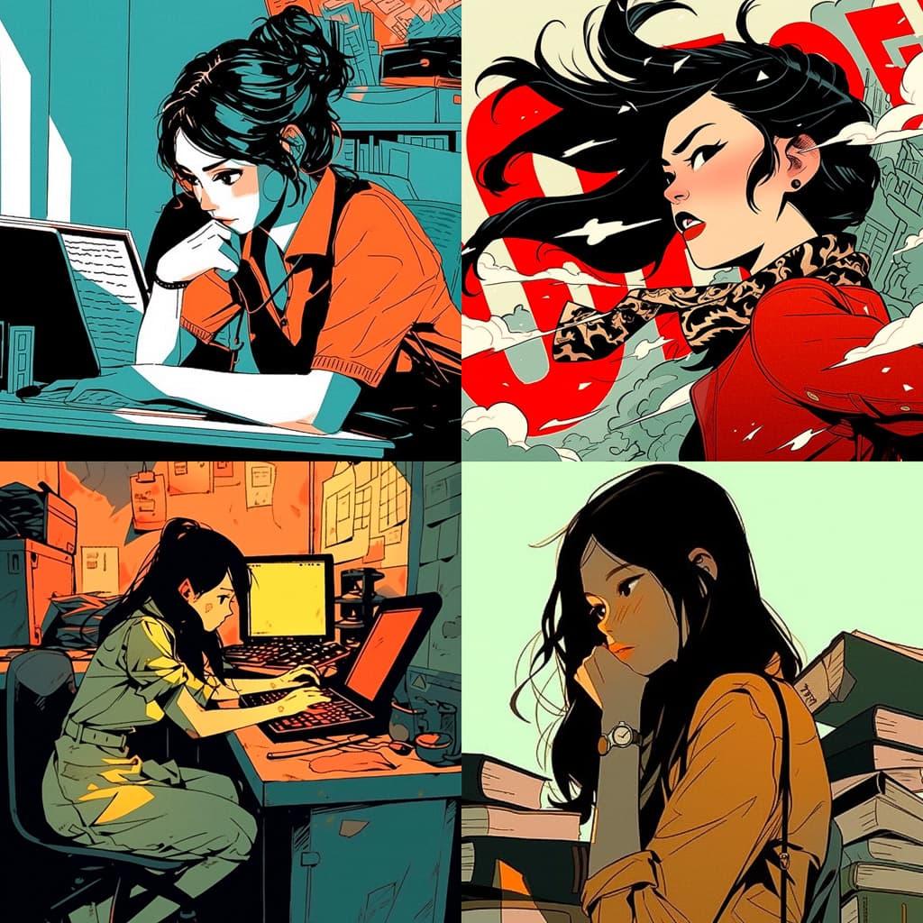 Michael Cho style, Midjourney Niji 5, render 1 of 4