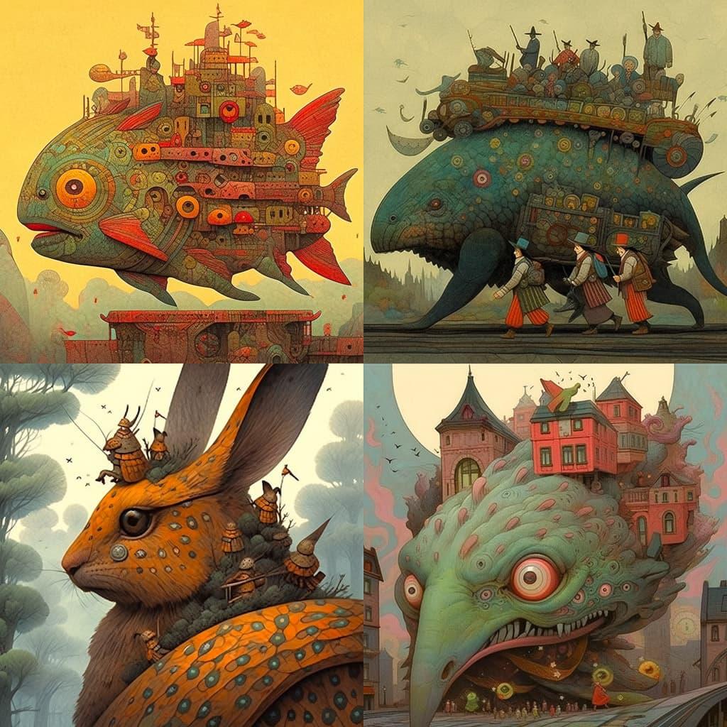 Michael Hutter style, Midjourney Niji 5, render 1 of 4