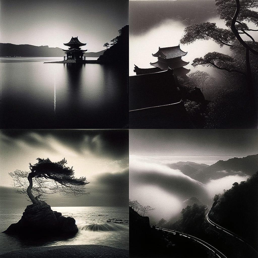 Michael Kenna style, Midjourney Niji 4, render 1 of 4