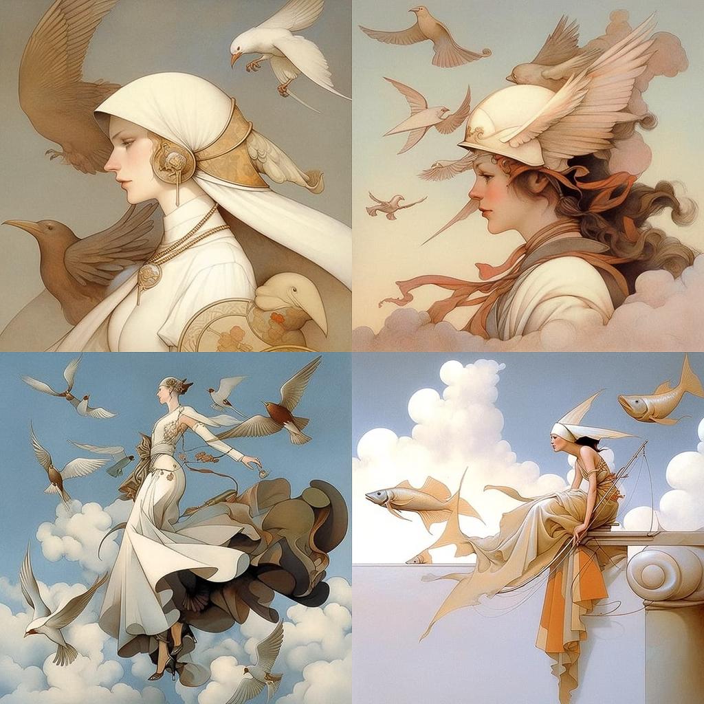 Michael Parkes style, Midjourney Niji 5, render 1 of 4