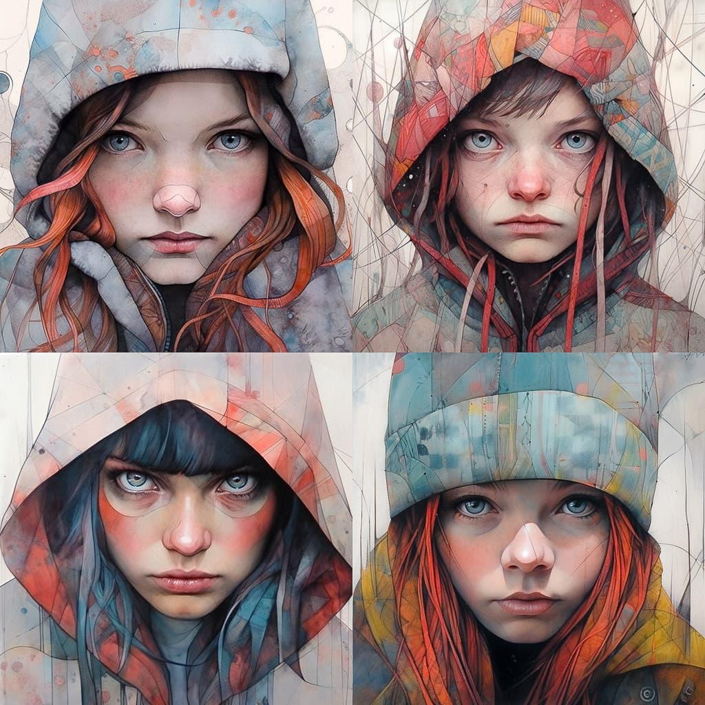 Michael Shapcott style, Midjourney Niji 5, render 1 of 4