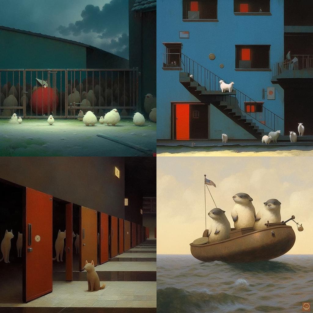 Michael Sowa style, Midjourney Niji 5, render 1 of 4