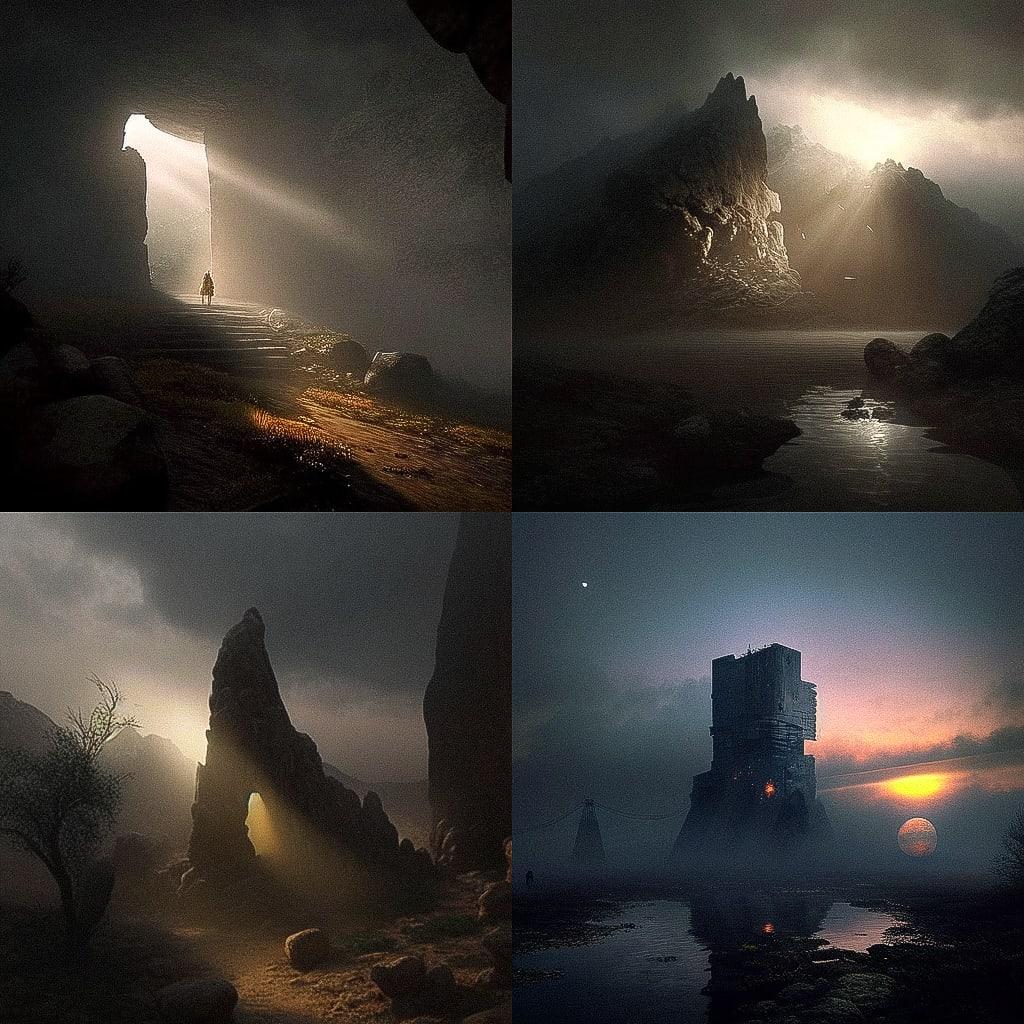 Michal Karcz style, Midjourney Niji 4, render 1 of 4