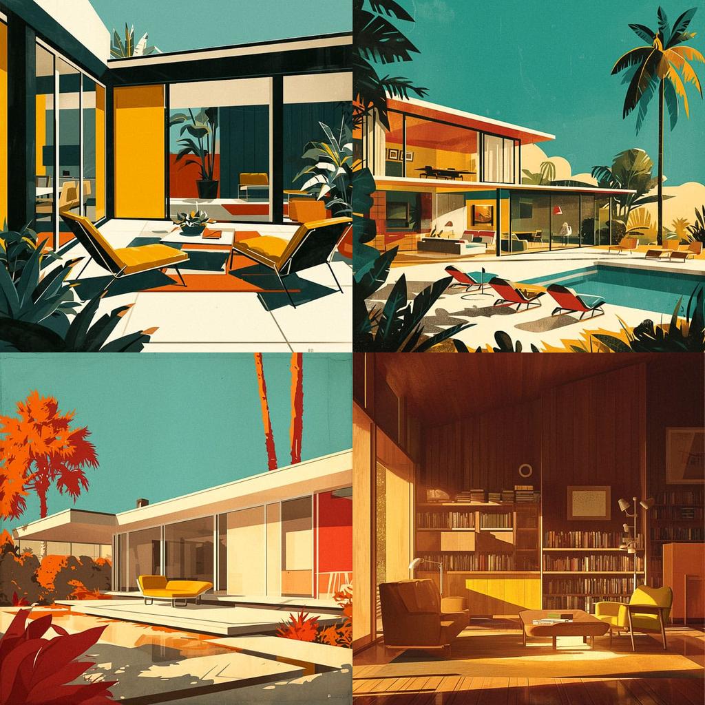 Mid-century modern style, Midjourney Niji 6, render 1 of 4