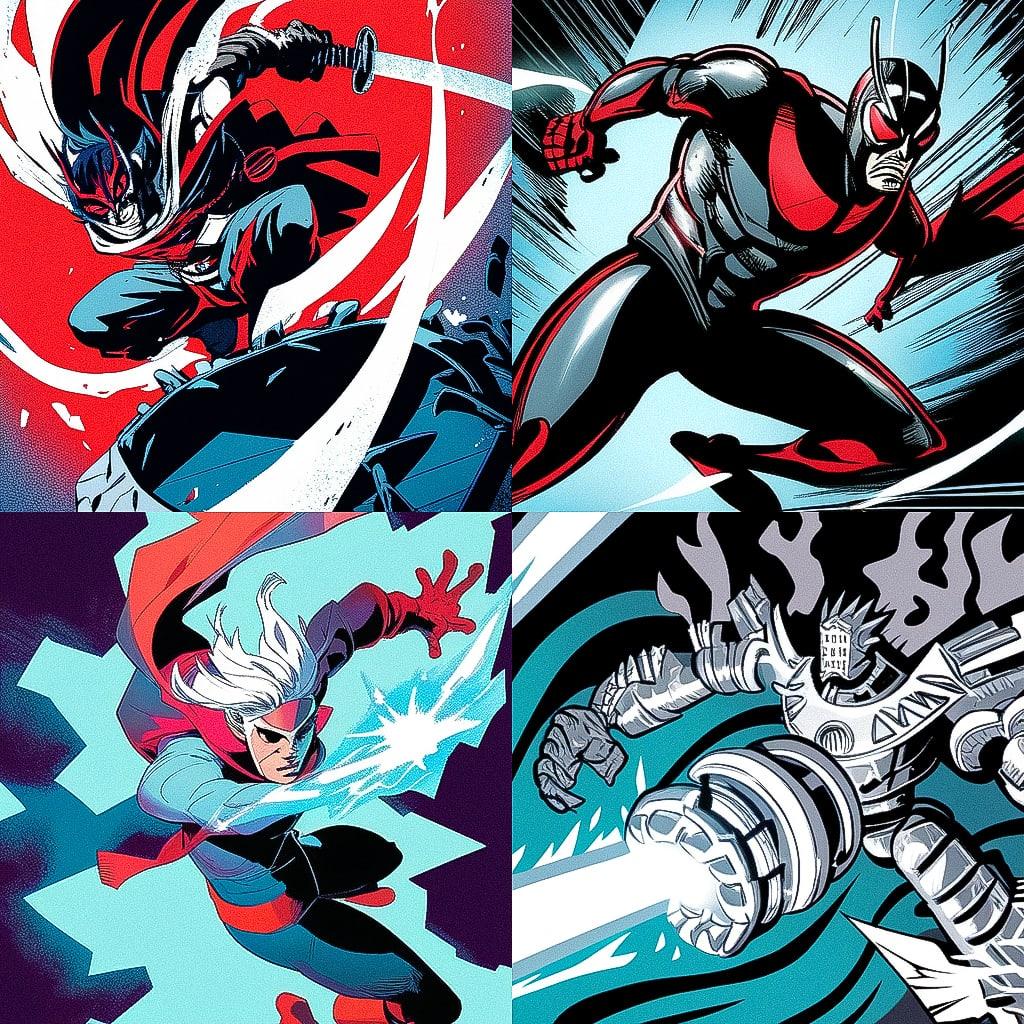 Mike Allred style, Midjourney Niji 4, render 1 of 4