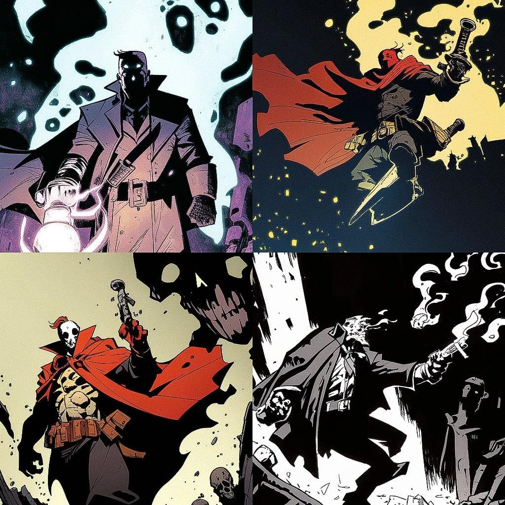 Mike Mignola style, Midjourney Niji 4, render 1 of 4