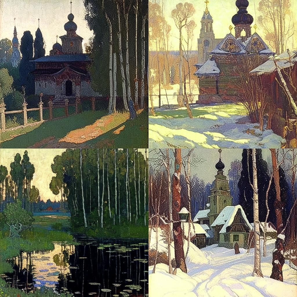 Mikhail Nesterov style, Midjourney Niji 4, render 1 of 4