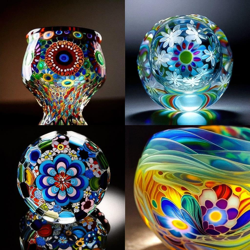 Millefiori glass style, Midjourney Niji 4, render 1 of 4
