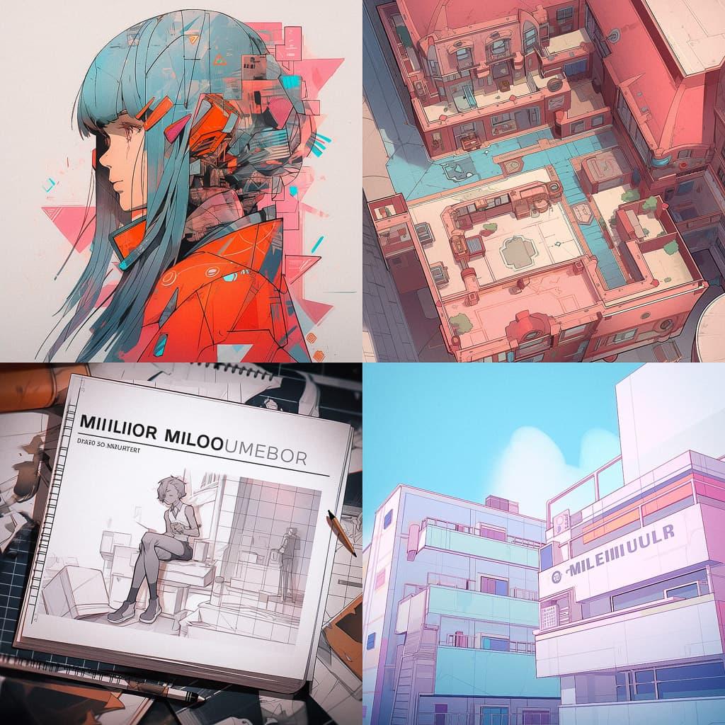 Millimeter squared paper style, Midjourney Niji 5, render 1 of 4