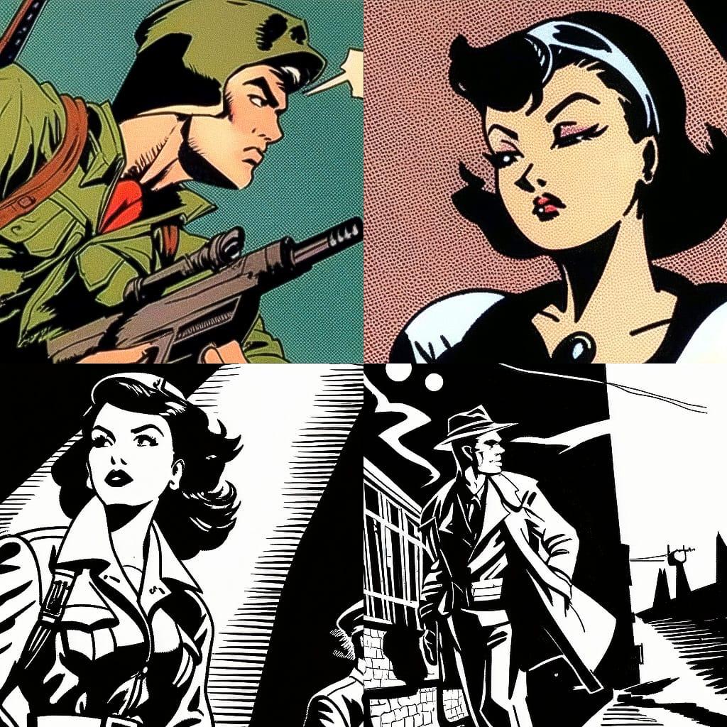 Milton Caniff style, Midjourney Niji 4, render 1 of 4