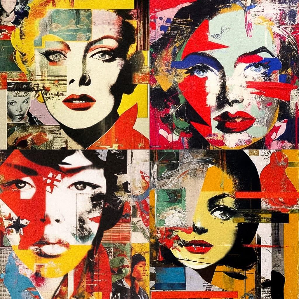 Mimmo Rotella style, Midjourney Niji 4, render 1 of 4
