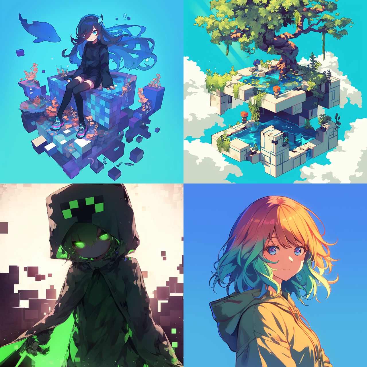 Minecraft style, Midjourney Niji 6, render 1 of 4