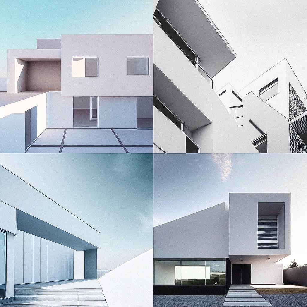Minimalist architecture style, Midjourney Niji 4, render 1 of 4