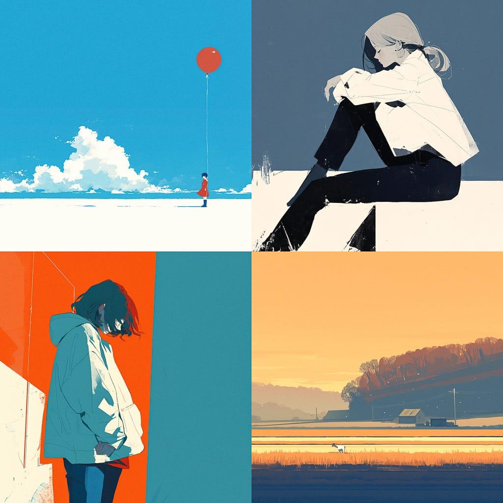 Minimalist composition style, Midjourney Niji 6, render 1 of 4