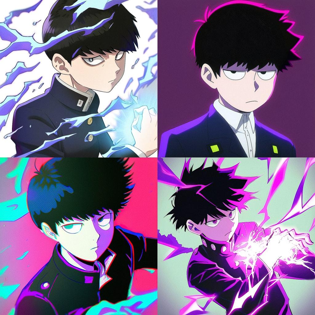 Mob Psycho 100 style, Midjourney Niji 4, render 1 of 4