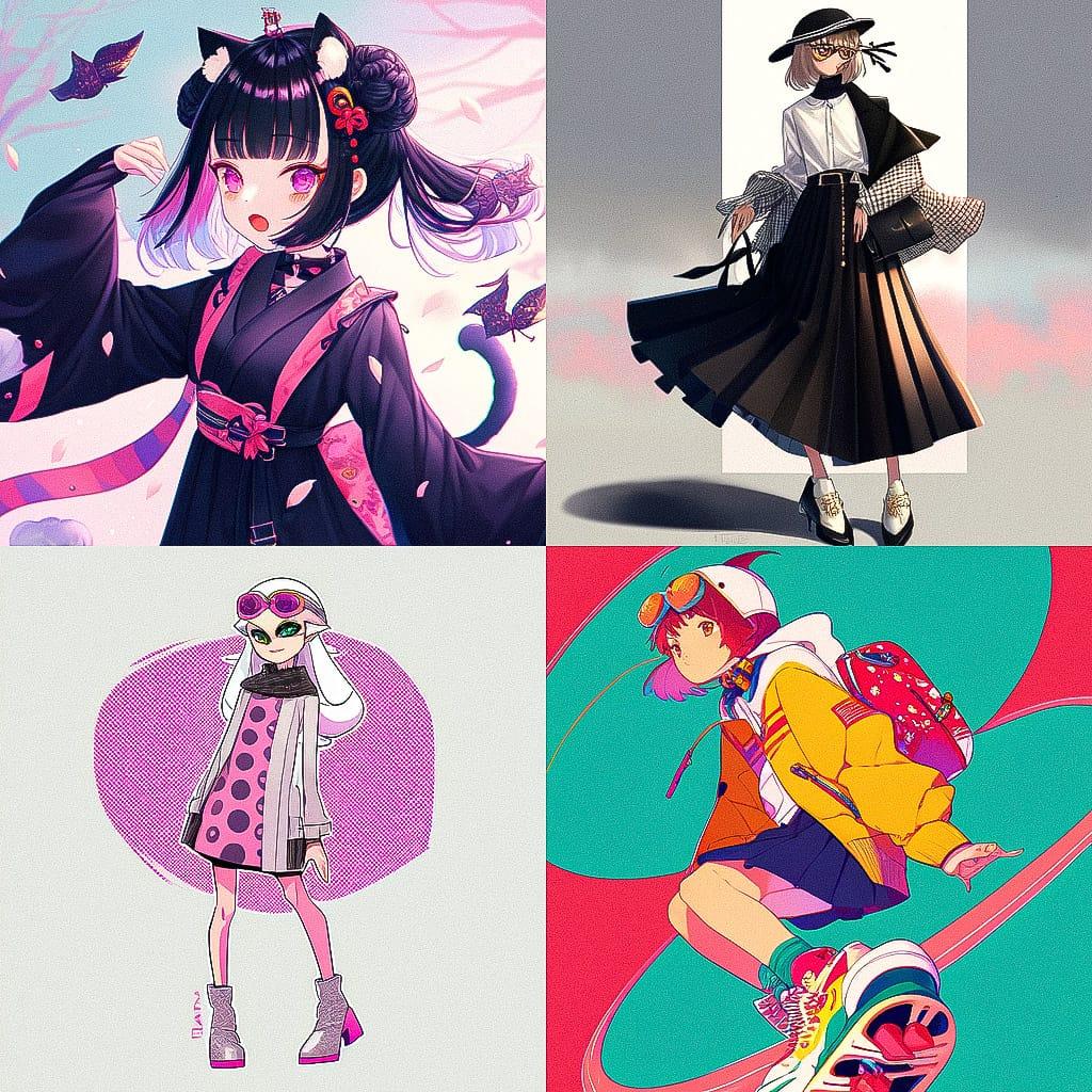Mod fashion style, Midjourney Niji 4, render 1 of 4