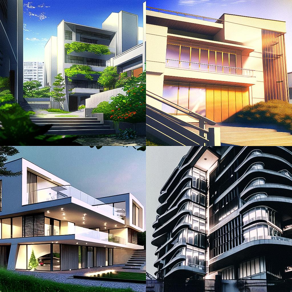 Modern architecture style, Midjourney Niji 4, render 1 of 4
