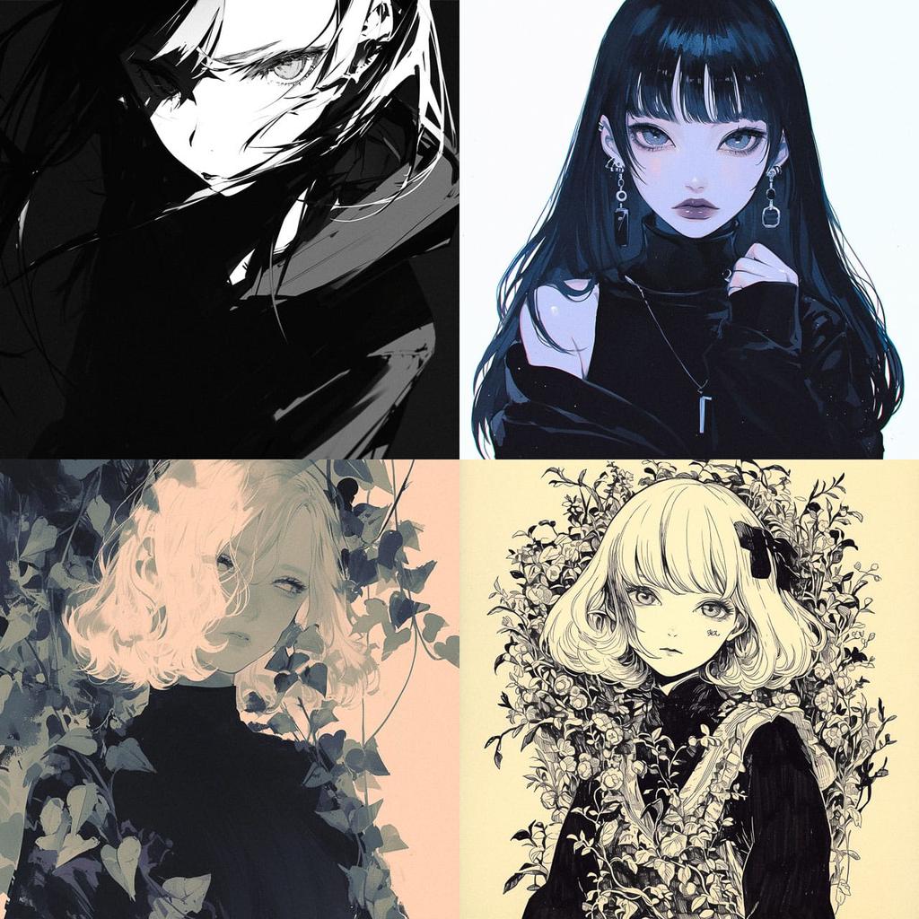 Monochrome colors style, Midjourney Niji 6, render 1 of 4