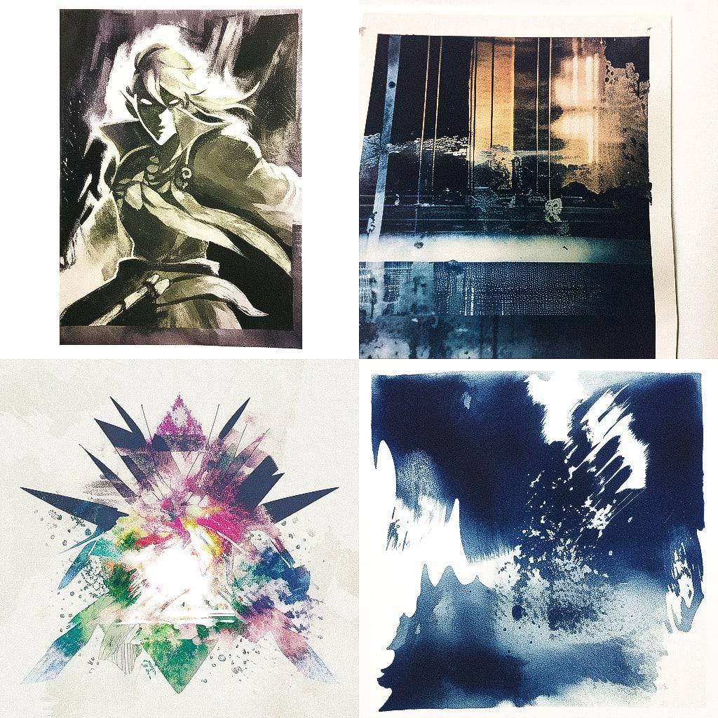 Monotype print style, Midjourney Niji 4, render 1 of 4