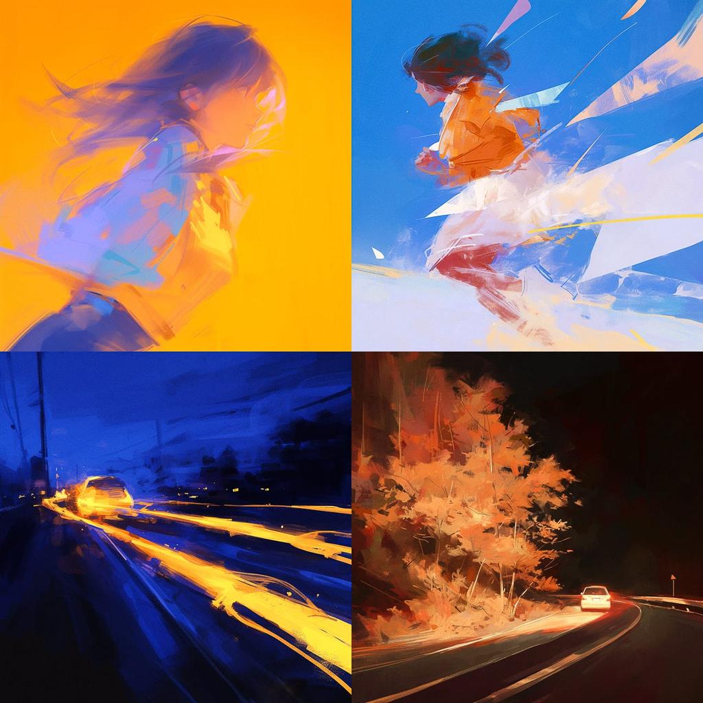 Motion blur style, Midjourney Niji 6, render 1 of 4
