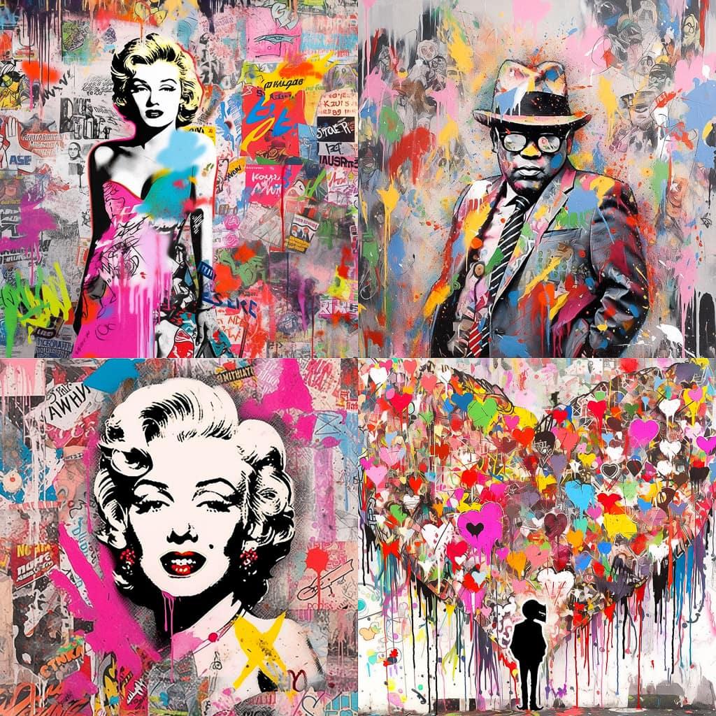 Mr. Brainwash style, Midjourney Niji 5, render 1 of 4