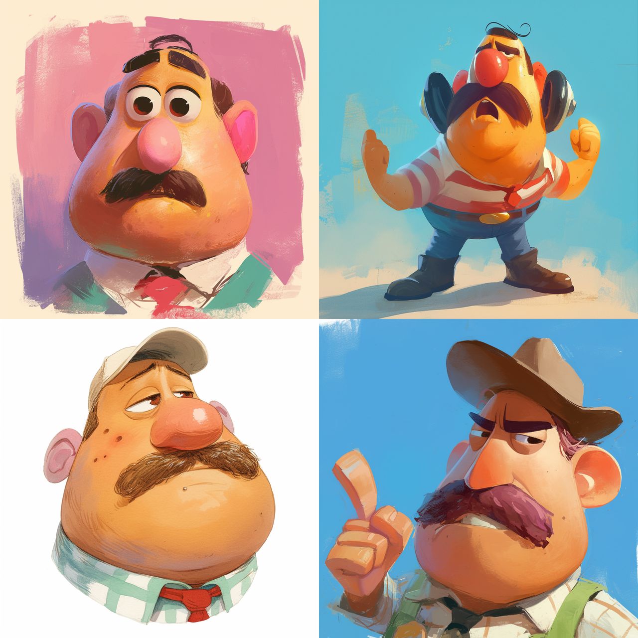Mr. Potato Head style, Midjourney Niji 6, render 1 of 4