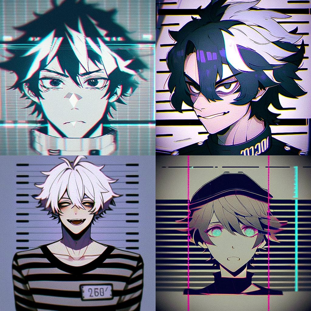 Mugshot style, Midjourney Niji 4, render 1 of 4