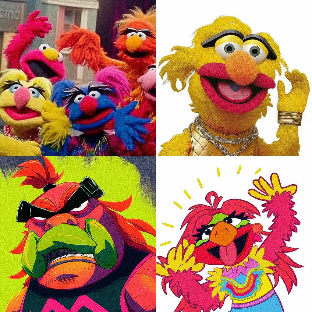 Muppet style style, Midjourney Niji 4, render 1 of 4