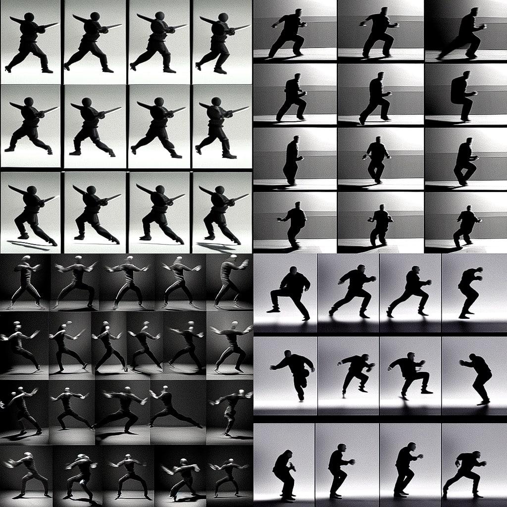 Muybridge sequence style, Midjourney Niji 4, render 1 of 4