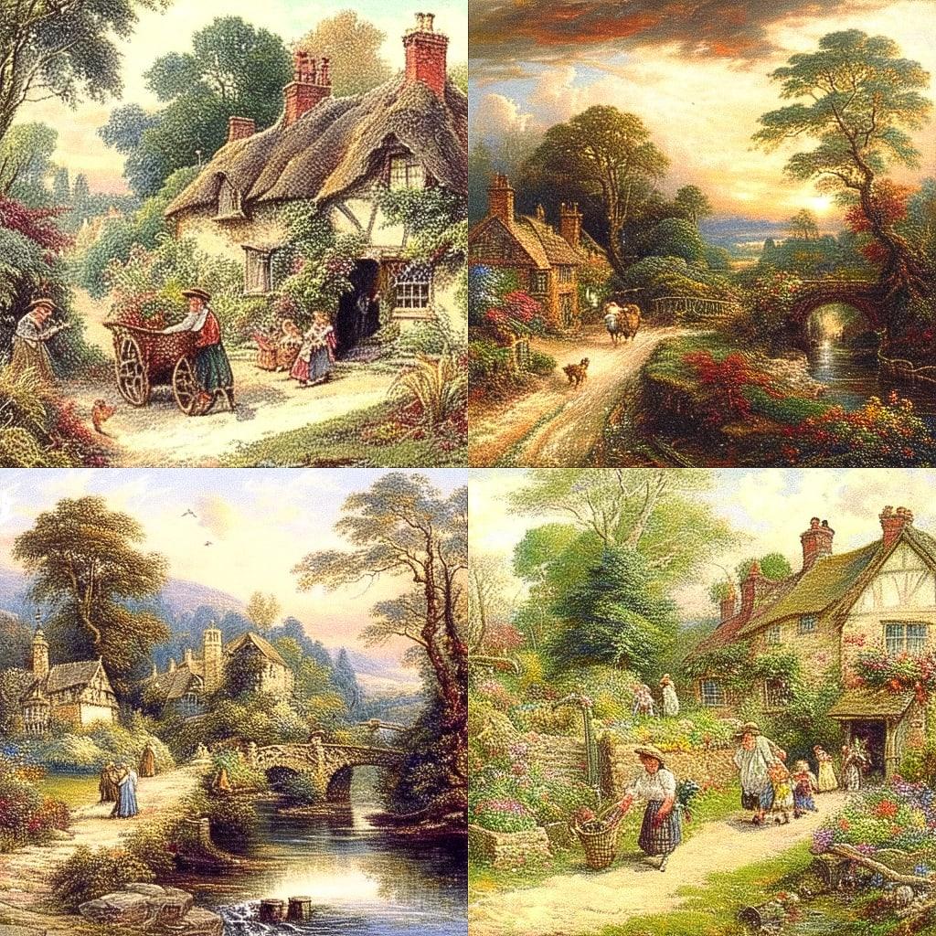 Myles Birket Foster style, Midjourney Niji 5, render 1 of 4