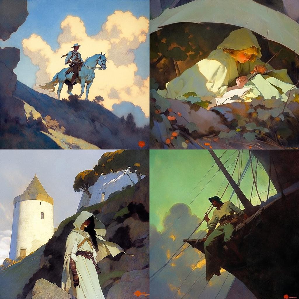 N. C. Wyeth style, Midjourney Niji 4, render 1 of 4