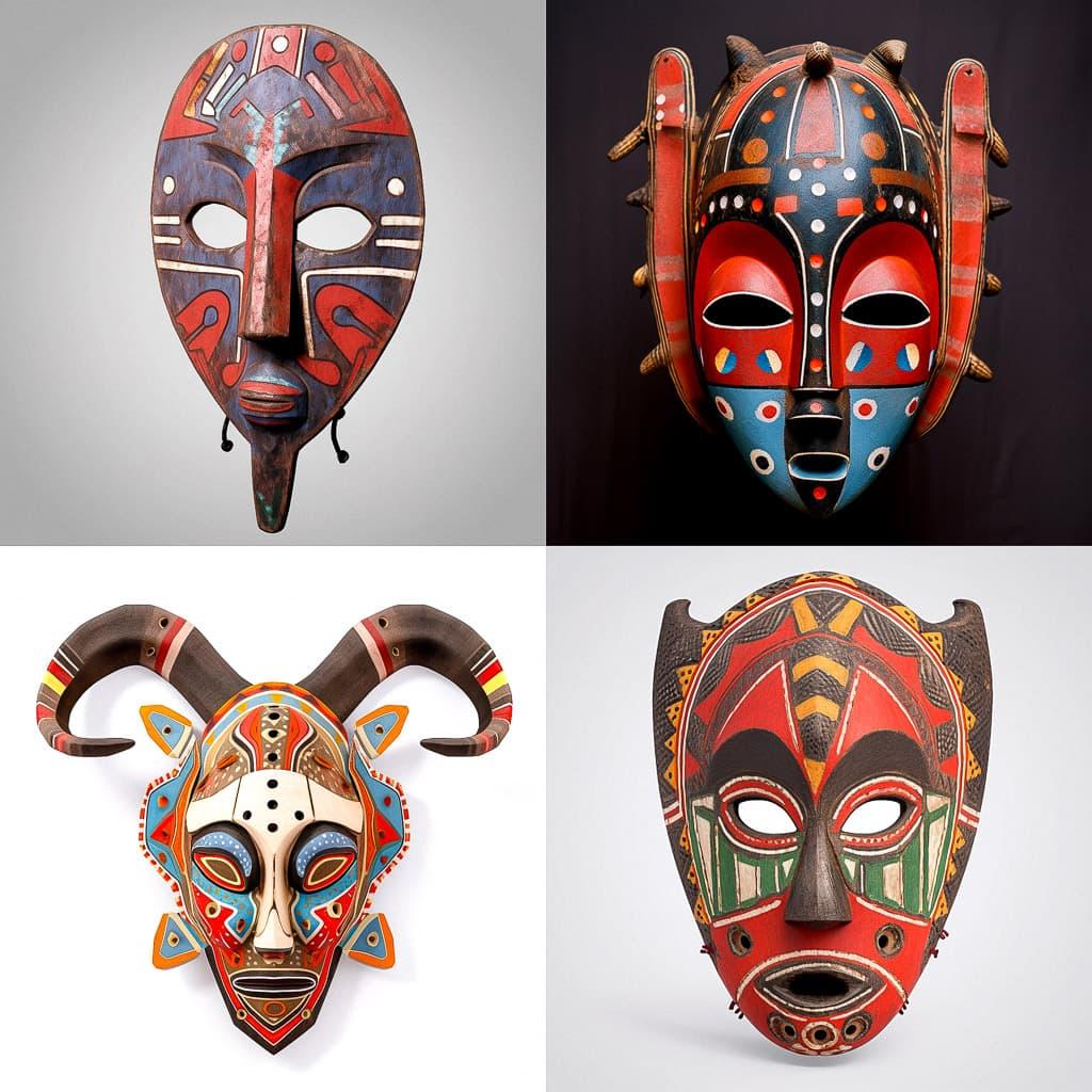 Namibian Ovambo mask style, Midjourney Niji 5, render 1 of 4