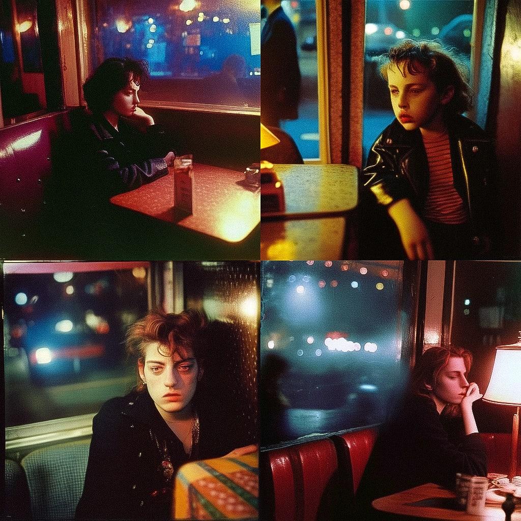 Nan Goldin style, Midjourney Niji 4, render 1 of 4