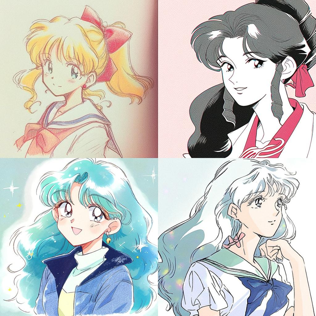Naoko Takeuchi style, Midjourney Niji 4, render 1 of 4