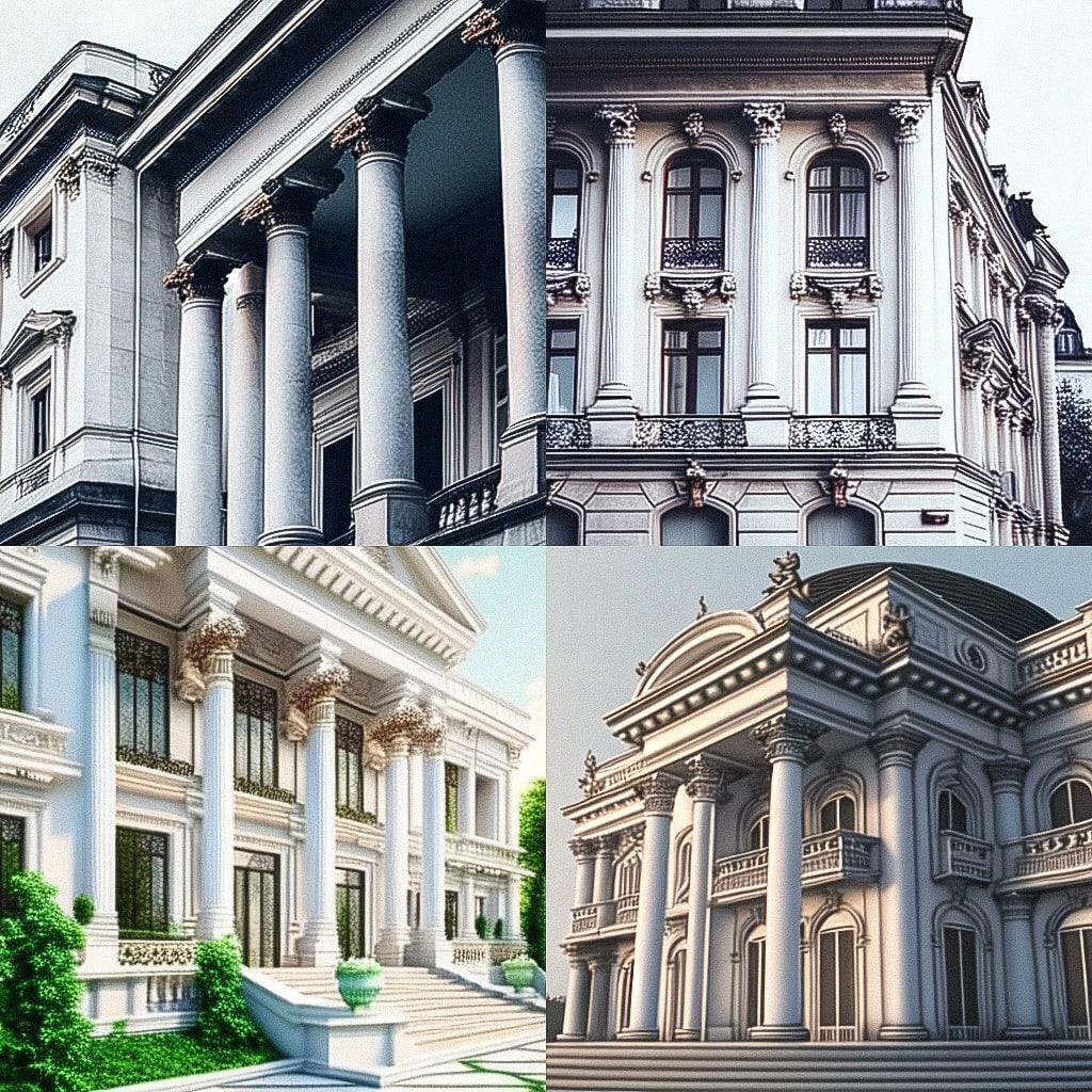 Neoclassical architecture style, Midjourney Niji 4, render 1 of 4
