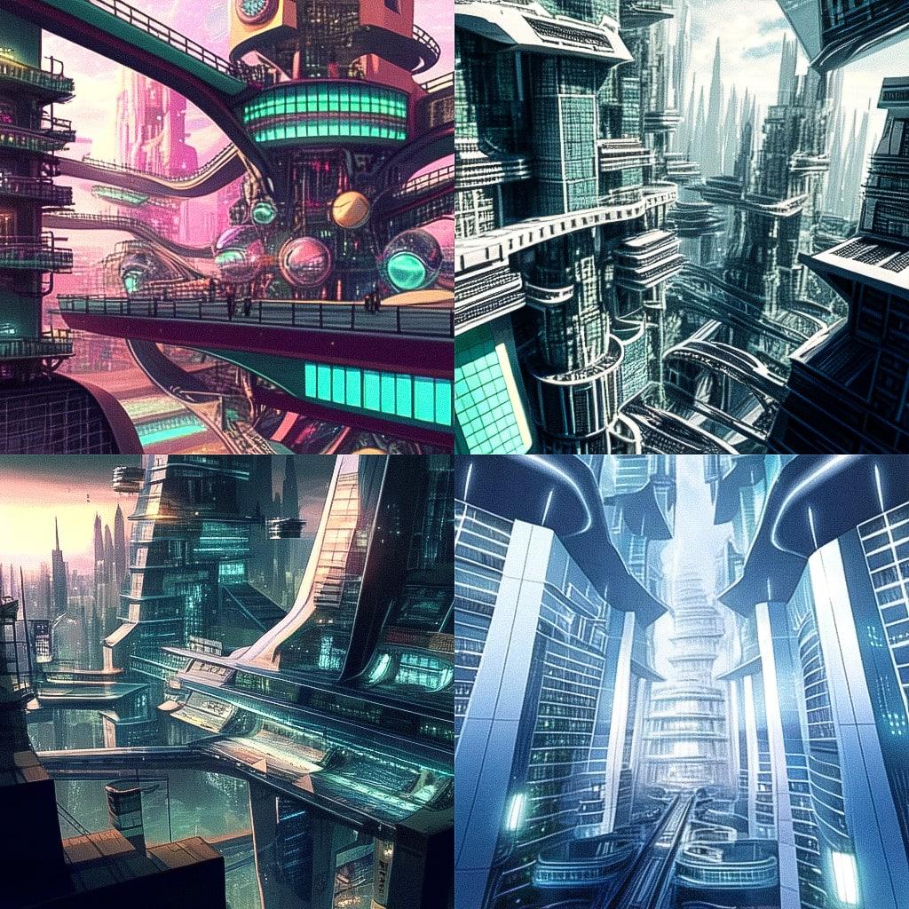Neofuturist architecture style, Midjourney Niji 4, render 1 of 4