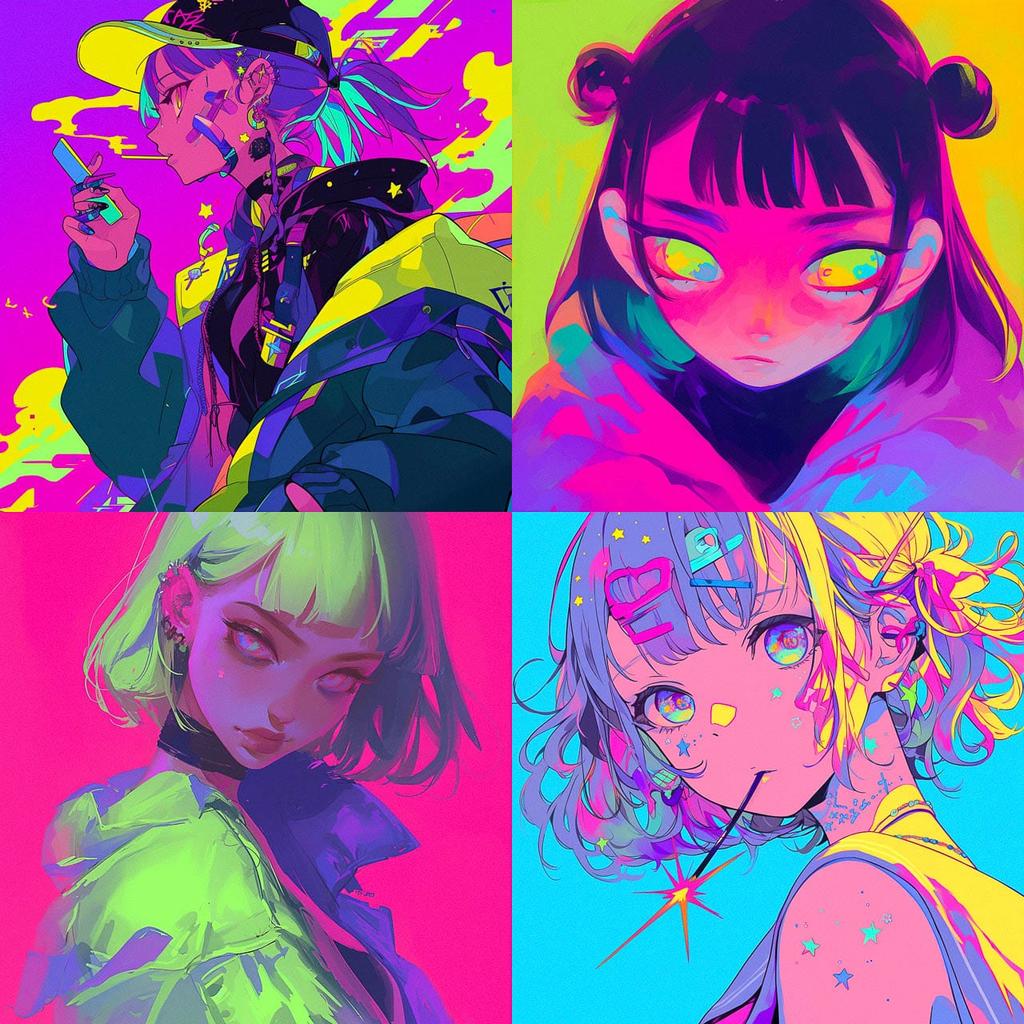 Neon colors style, Midjourney Niji 6, render 1 of 4